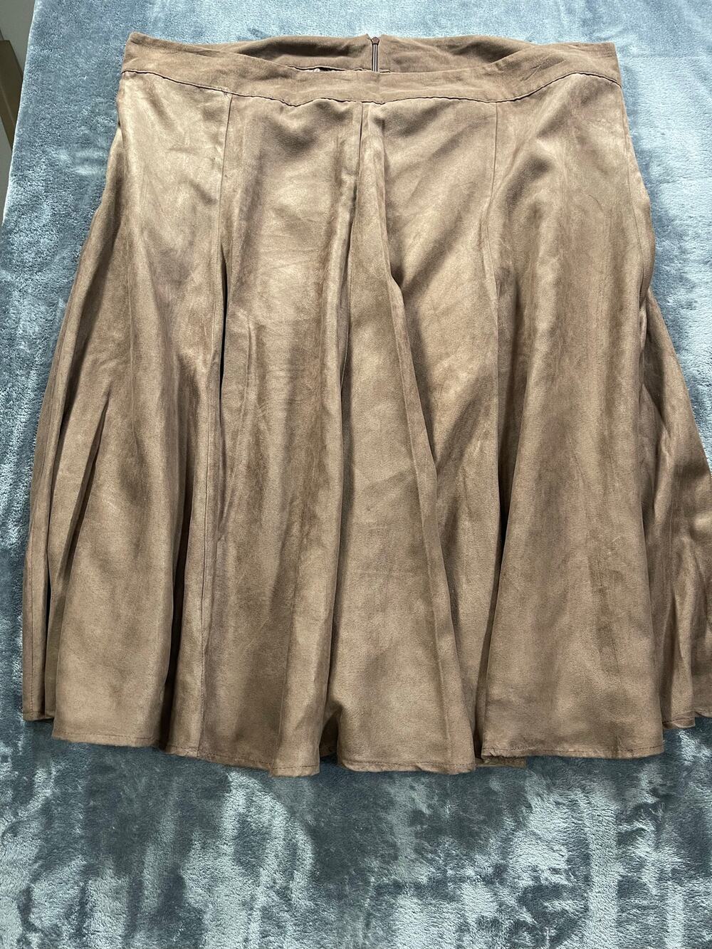 Vintage Art to Wear Pleated Midi Skirt Faux Suede A-Line Tan Taupe Boho 22W 24W
